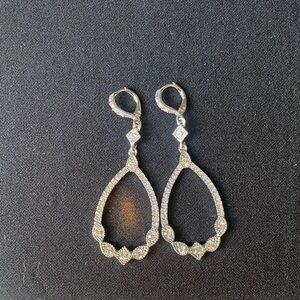 Givenchy Silver Crystal Teardrop Dangle Earrings 2.5" Length